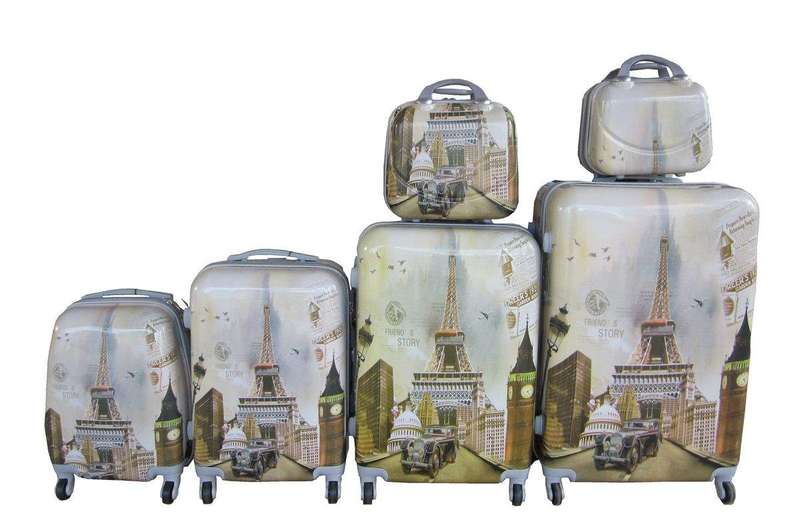 SMTE Luxury PC Travel Luggage - 6 Piece -  Paris Eiffel Tower-Car with keychain