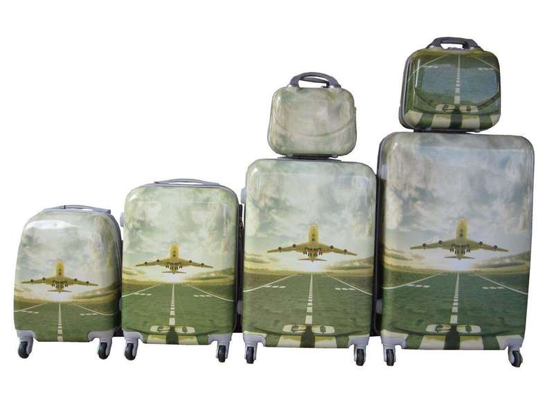 SMTE Luxury PC Travel Luggage - 6 Piece - Airplane with keychain