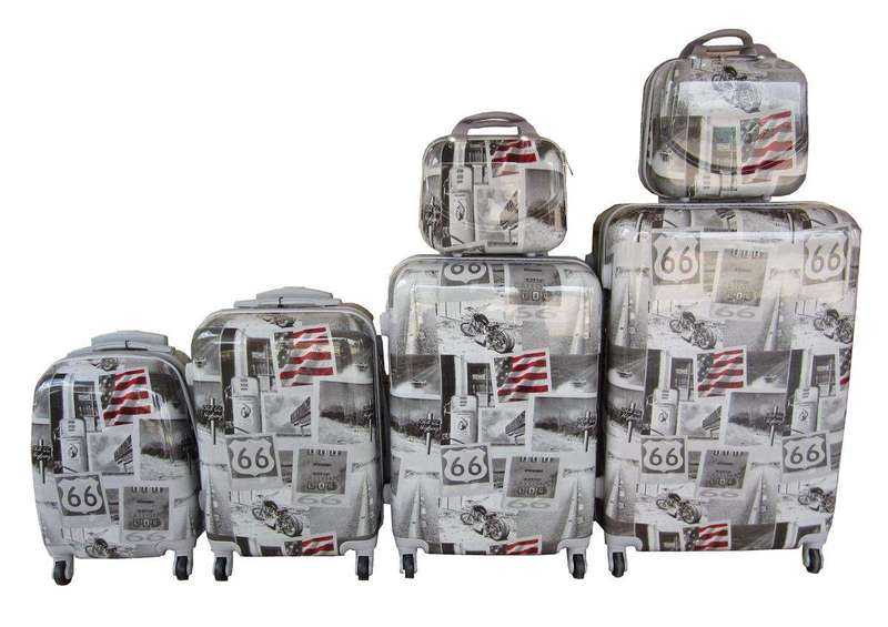 SMTE Luxury PC Travel Luggage - 6 Piece - American Flag with keychain