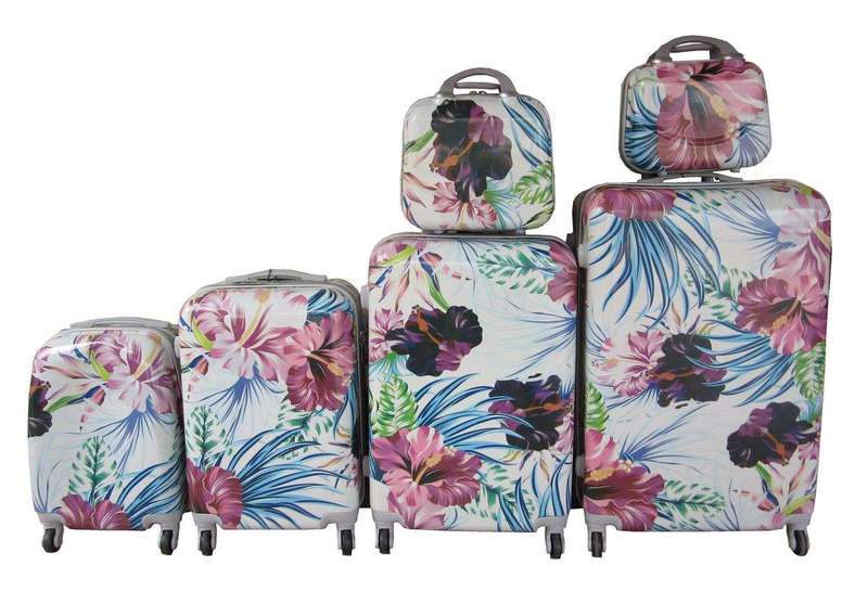 SMTE Luxury PC Travel Luggage - 6 Piece - Flowers with keychain