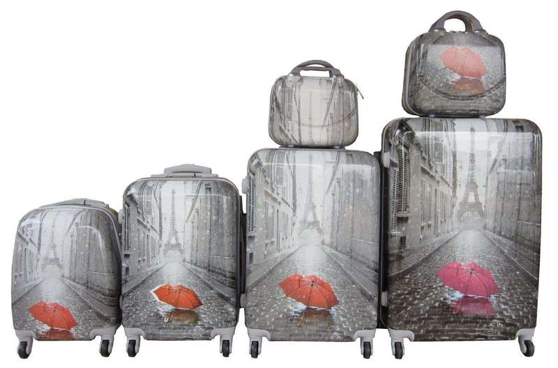 SMTE Luxury PC Travel Luggage - 6 Piece - Red Umbrella with keychain