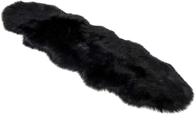 SMTE Soft Faux Fur Rug Runner - Black with keychain