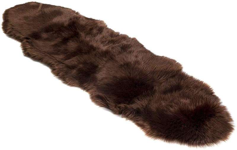 SMTE Soft Faux Fur Rug Runner - Brown with keychain