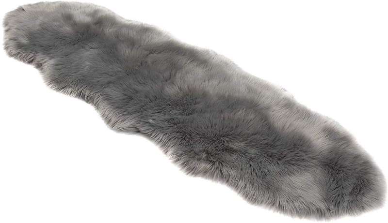 SMTE Soft Faux Fur Rug Runner - Grey with keychain
