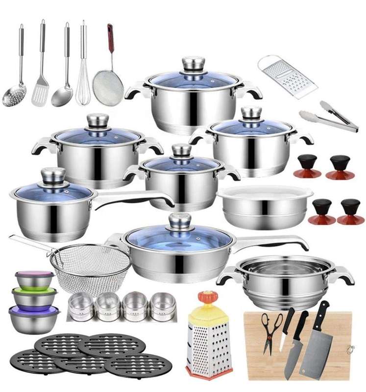 SMTE IH-Quality Stainless Steel 7-Layer Capsuled Bottom Cookware Set - 50 Piece with keychain