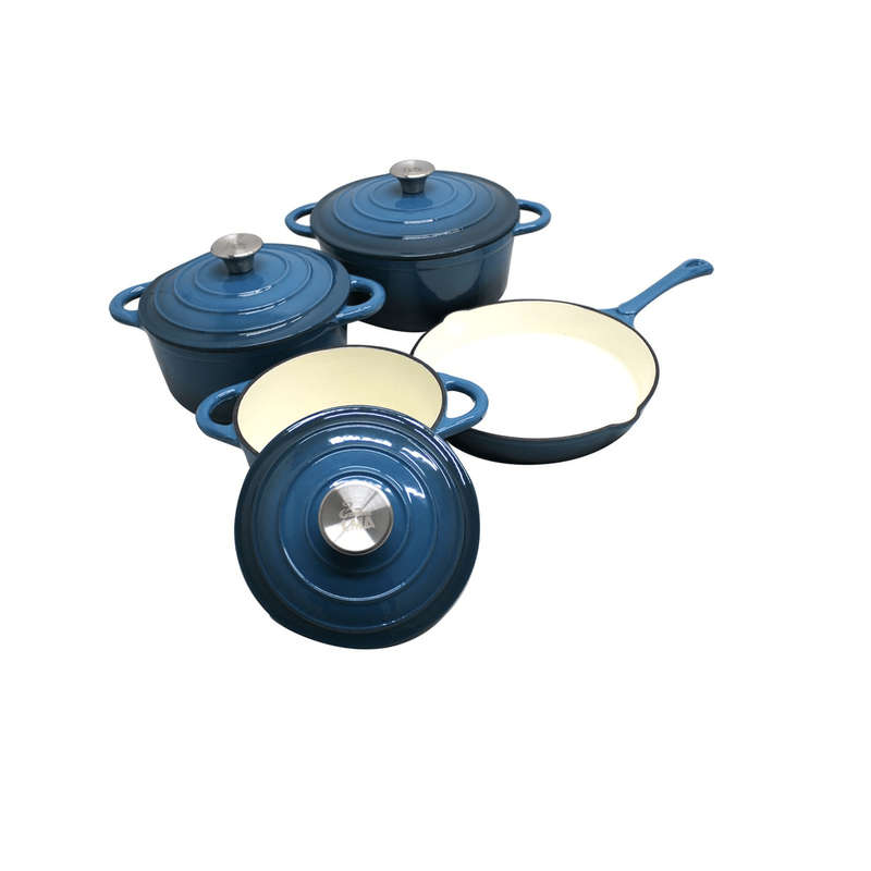 SMTE 7 Piece Skillets Authentic Cast Iron Dutch Oven Cookware Pot Set with keychain