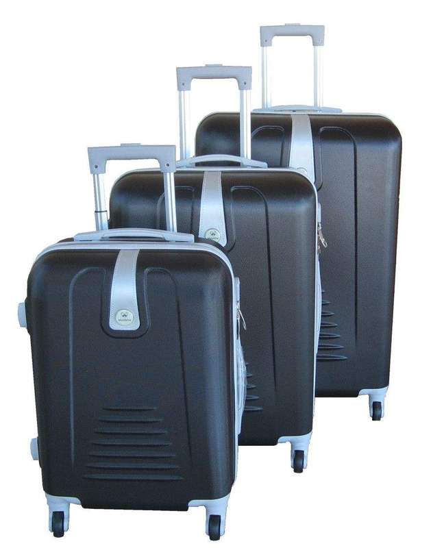 SMTE 3 Piece Hard Outer Shell Protected Lightweight Sleek Luggage Bag Set - Black with keychain