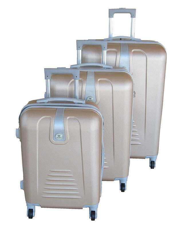 SMTE 3 Piece Hard Outer Shell Protected Lightweight Sleek Luggage Bag Set - Gold with keychain