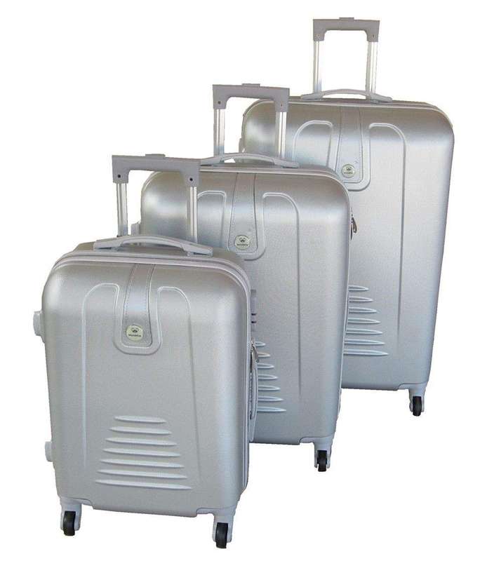 SMTE 3 Piece Hard Outer Shell Protected Lightweight Sleek Luggage Bag Set - Silver with keychain