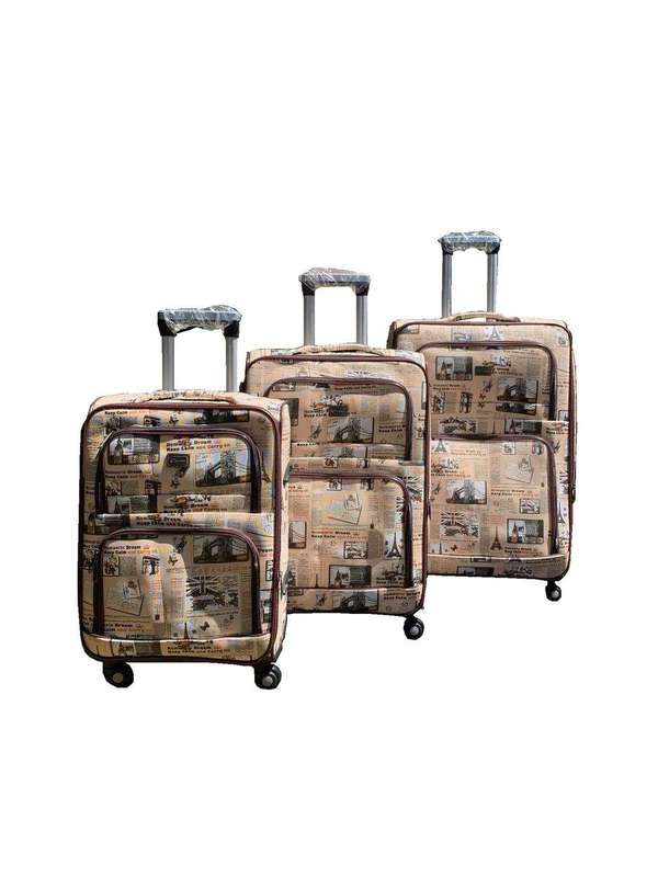 SMTE 3 Piece Graphic Art PU Leather Travel Luggage Set - Paris Eiffel Tower with keychain