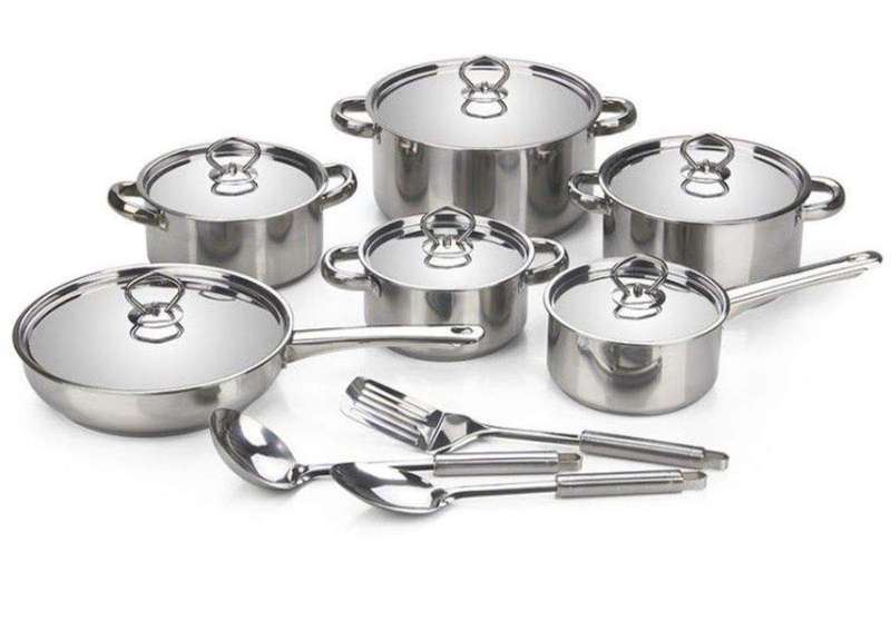 SMTE High End Set Of 15 Piece Stainless Steel Cookware with keychain