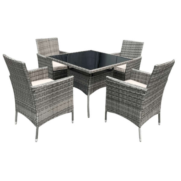 SMTE Luna Garden Dining Set - Elegant Outdoor Furniture with Glass Tabletop with keychain