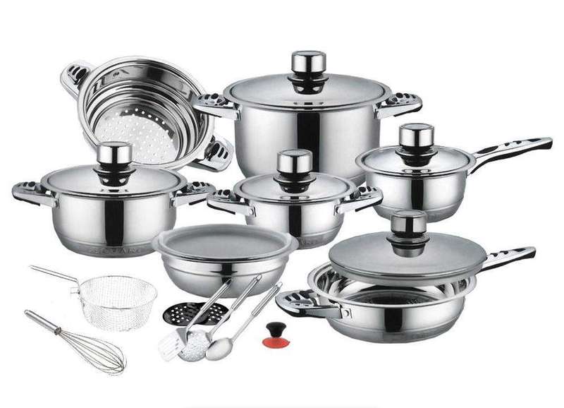SMTE 21 Pieces Stainless Steel 11-Layered Heavy Bottom Induction Cookware Set with keychain