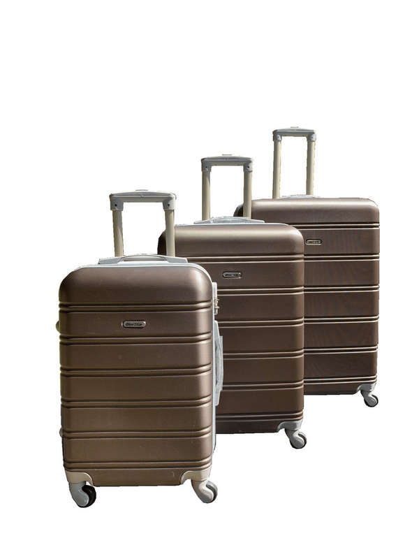 SMTE Durable ABS 3-Piece Luggage Set with Spinner Wheels & Lock - Brown with keychain