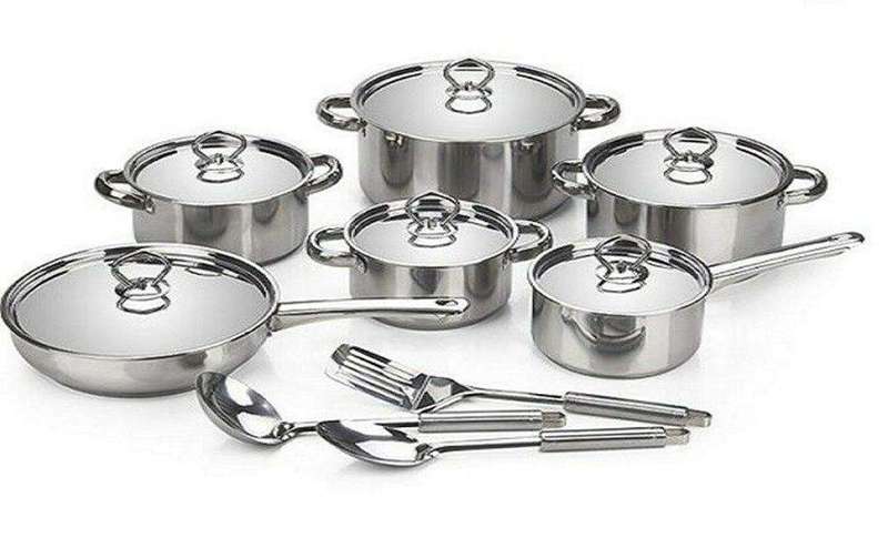 SMTE Heavy Bottom Stainless Steel Cookware Set - 15 Piece with keychain