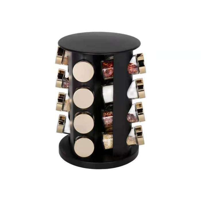 SMTE Optic Stainless Steel Rotating Spice Rack 16 Piece - Black & Gold with keychain