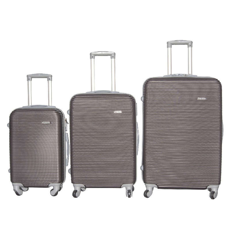 SMTE Durable Brown ABS Luggage Set - 3 Piece, Spinner Wheels, Telescopic Handles with keychain