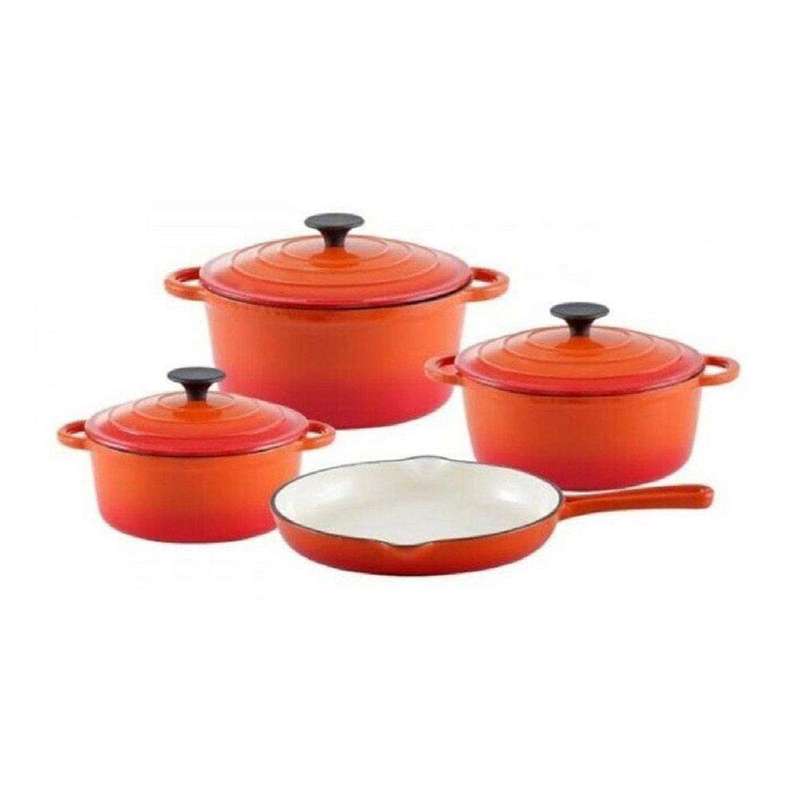 SMTE Totally Home  Cast Iron 7 Piece Cookware Set - Orange with keychain