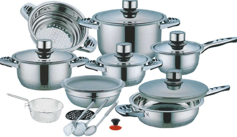SMTE Stainless Steel Cookware Pot Set 21 Pieces with keychain