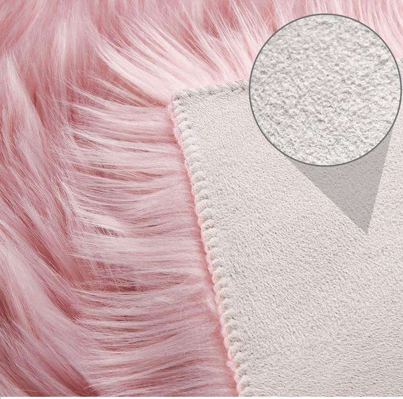 SMTE Super Soft Faux fur Fluffy  Rug - Pink with keychain