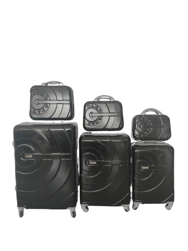 SMTE Blue Star 3 Piece Luggage Set with 3 Piece Cosmetic Bags - Black with keychain