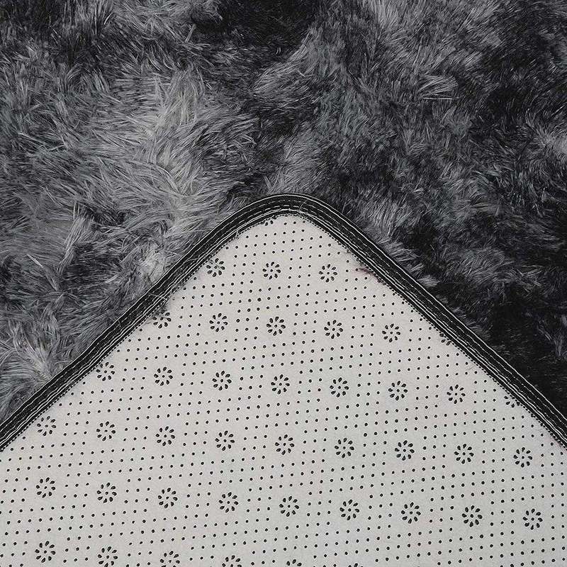 SMTE Light Rug Shaggy Fluffy Carpets -  grey &black with keychain
