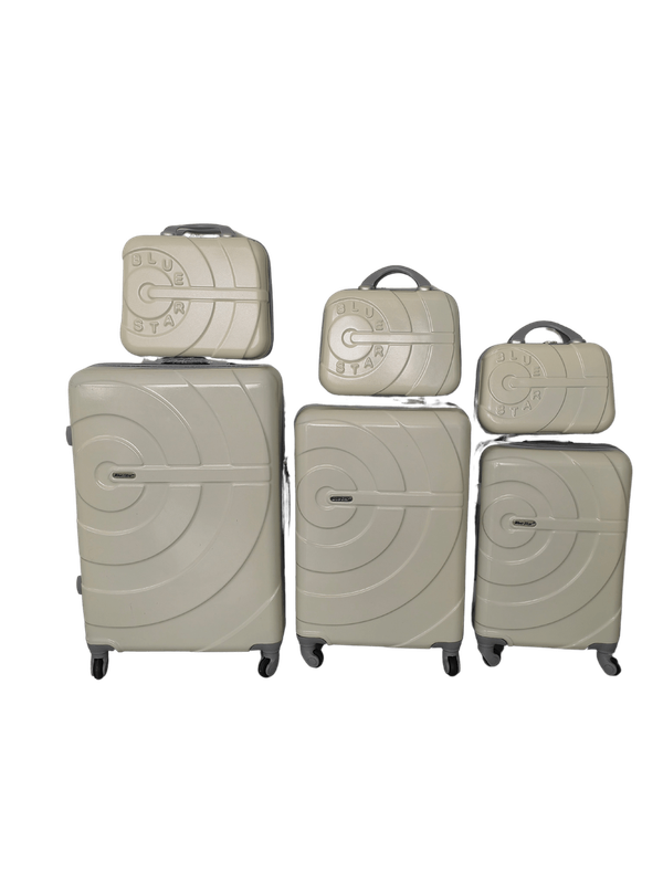SMTE Blue Star 3 Piece Luggage Set with 3 Piece Cosmetic Bags - Cream with keychain