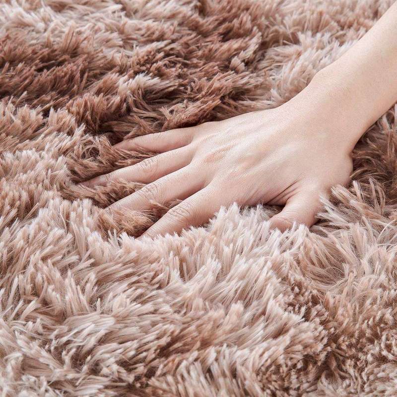 SMTE Light Rug Shaggy Fluffy Carpets - coffee with keychain