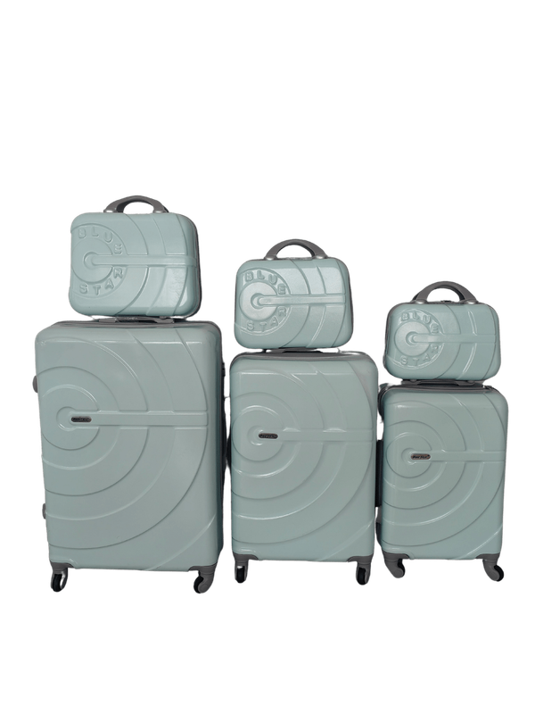 SMTE Blue Star 3 Piece Luggage Set with 3 Piece Cosmetic Bags - Light Green with keychain