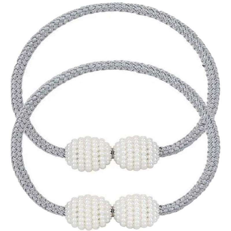 SMTE 2 Pack Grey Magnetic Curtain Ties with Pearls with keychain