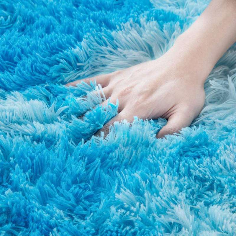 SMTE Large Rugs Shaggy Fluffy Carpets - light blue with keychain