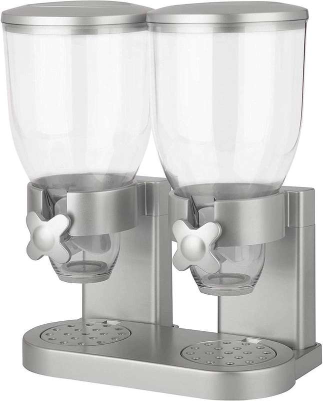 SMTE 1000gms Double Barrel Cereal Dispenser with Portion Control - Silver with keychain