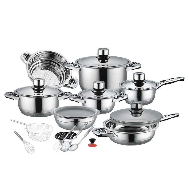 SMTE 21 Piece Tommy Leopard Stainless Steel Cookware Set with keychain