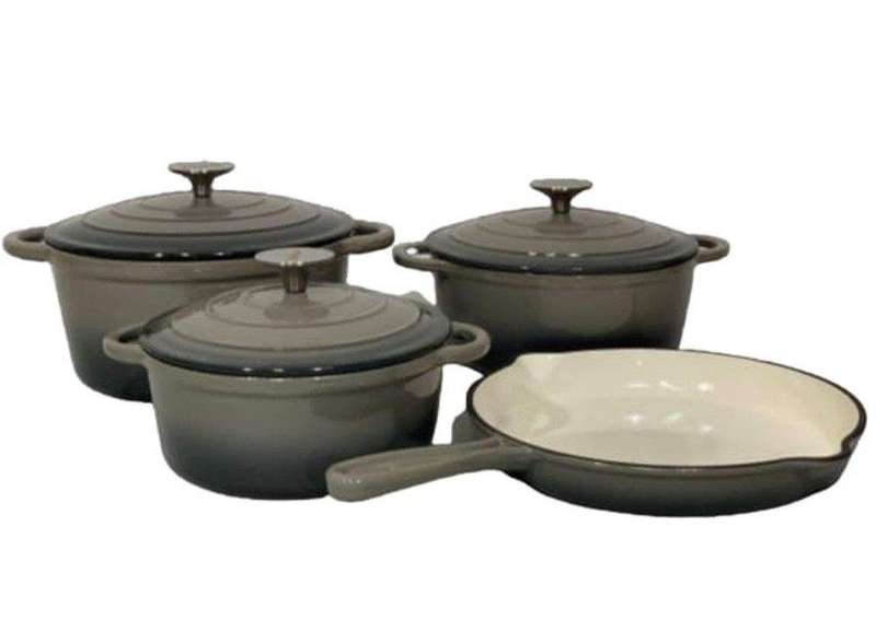 SMTE Dutch Pot Cookware Set Cast Iron - 7 Piece - Grey with keychain