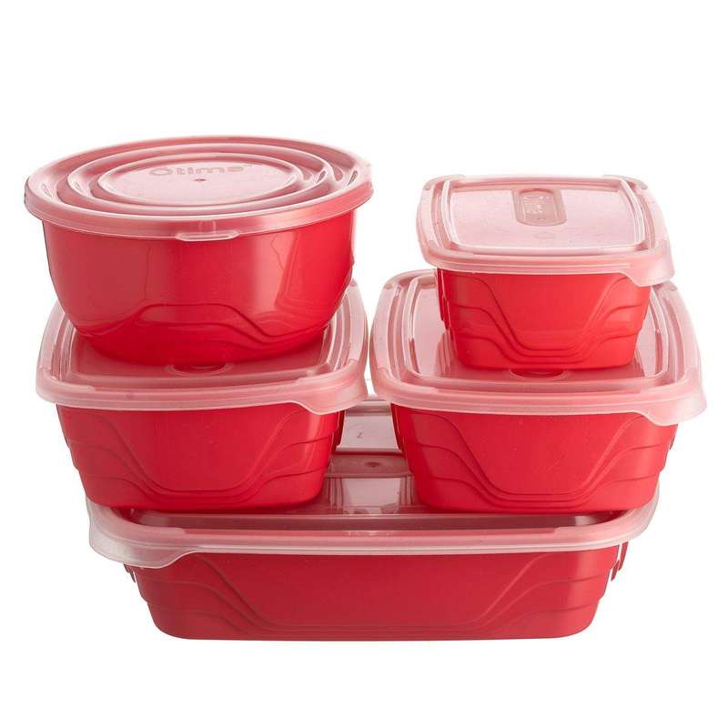SMTE 5 Piece Food Storage Container Set - Red with keychain