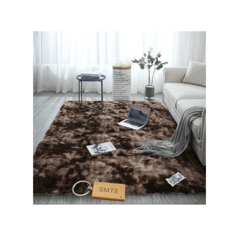 SMTE New Premium Fluffy Carpet/Rug & Complementary Tieback and Keyring - Coffee Mix with keychain