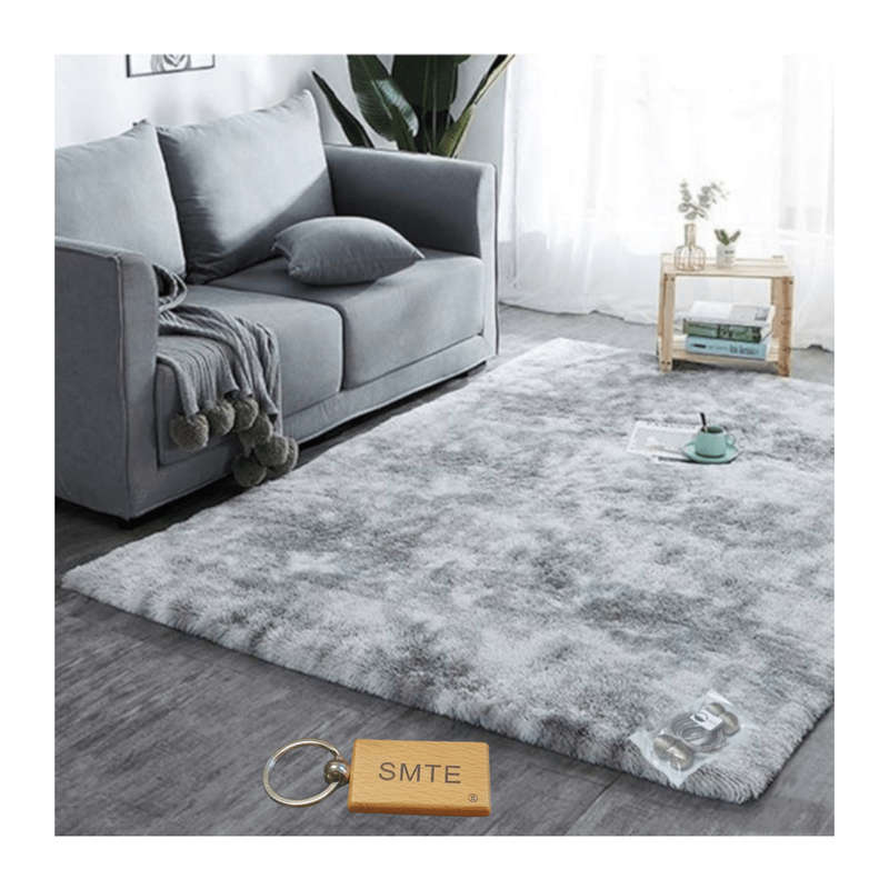 SMTE New Premium Fluffy Carpet/Rug & Complementary Tieback and Keyring - Silver Mix with keychain