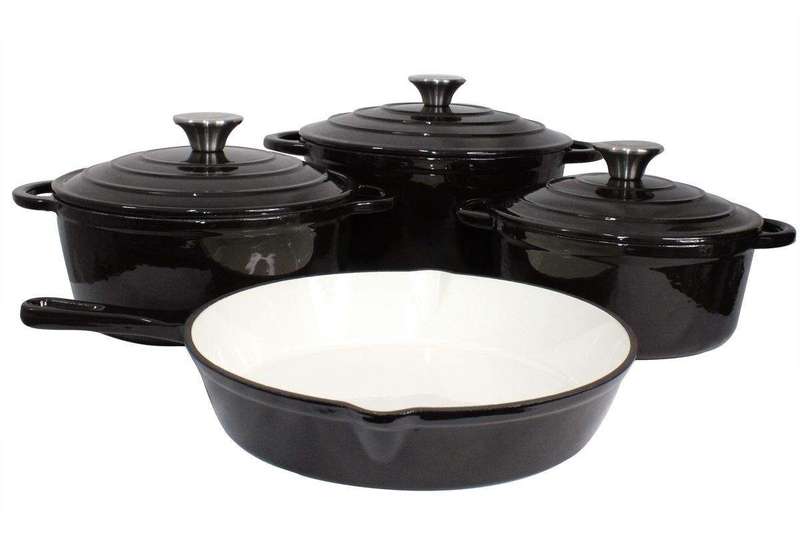 SMTE Dutch Pot Cookware Set Cast Iron - 7 Piece - Black with keychain