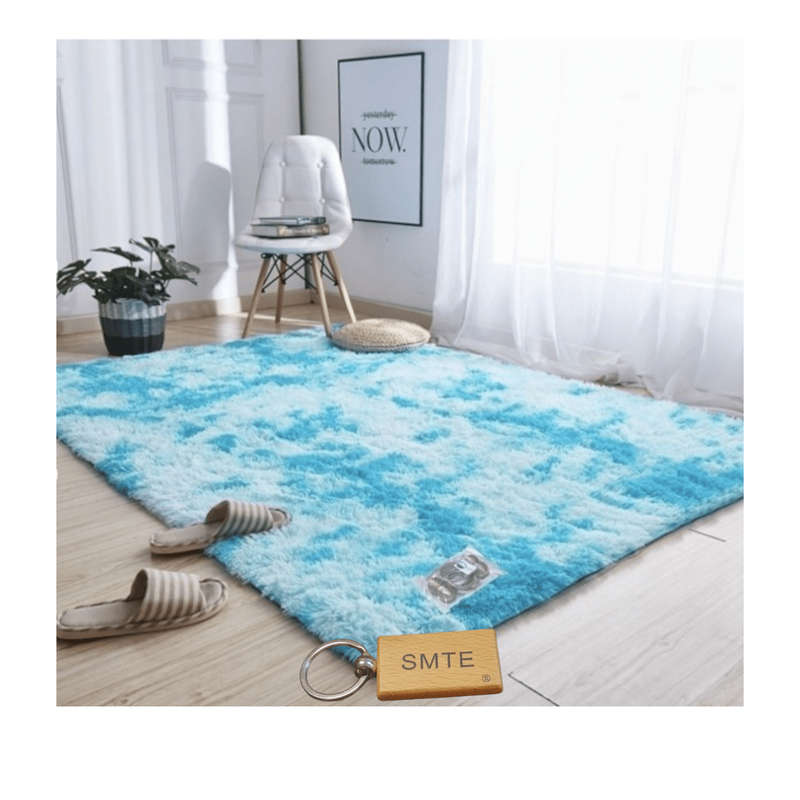 SMTE New Premium Fluffy Carpet/Rug & Complementary Tieback and Keyring - Sky Blue Mix with keychain