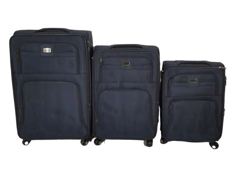 SMTE-Trolley 3 Piece Travel Luggage Spinner -Fabric - Black with keychain