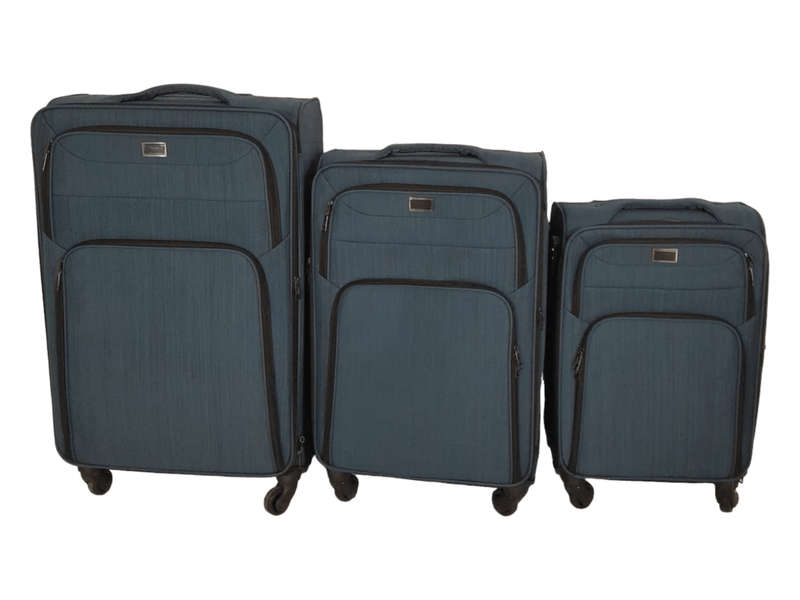 SMTE-Trolley 3 Piece Travel Luggage Spinner -Fabric - Blue with keychain
