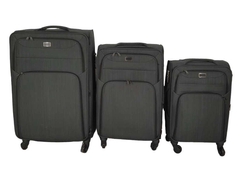 SMTE-Trolley 3 Piece Travel Luggage Spinner -Fabric - Grey with keychain