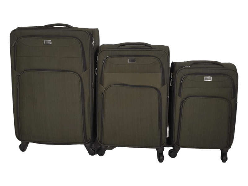 SMTE-Trolley 3 Piece Travel Luggage Spinner -Fabric - Khaki with keychain