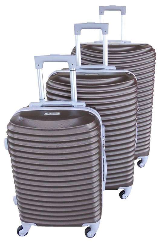 SMTE 3 Piece Hard Outer Shell Lightweight Luggage Set - Brown with keychain