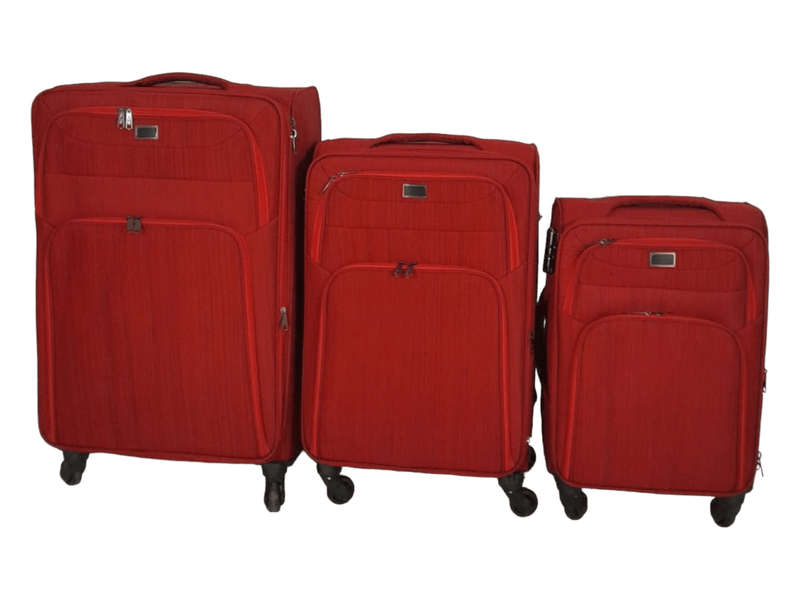 SMTE-Trolley 3 Piece Travel Luggage Spinner -Fabric - Red with keychain