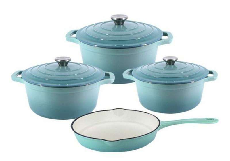 SMTE Dream World New Design Dutch Pot Cookware Sets Cast Iron - 7 Piece - Sky with keychain