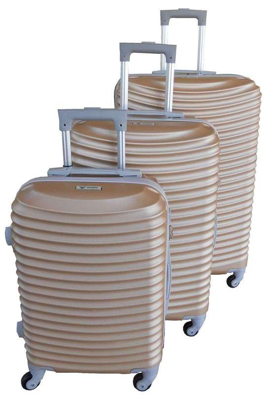 SMTE 3 Piece Hard Outer Shell Lightweight Luggage Set - Gold with keychain
