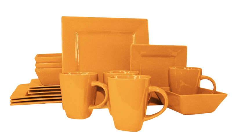 SMTE 16 Piece Square Dinner Set - Mustard with keychain