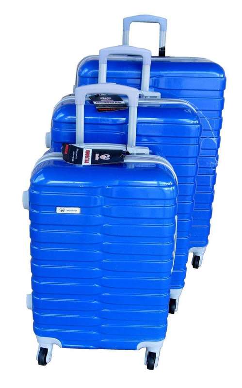 SMTE Mooistar Travel Luggage 3 Piece Suitcases Spinner - Blue with keychain