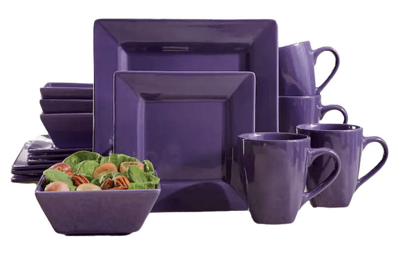 SMTE 16 Piece Square Dinner Set - Purple with keychain